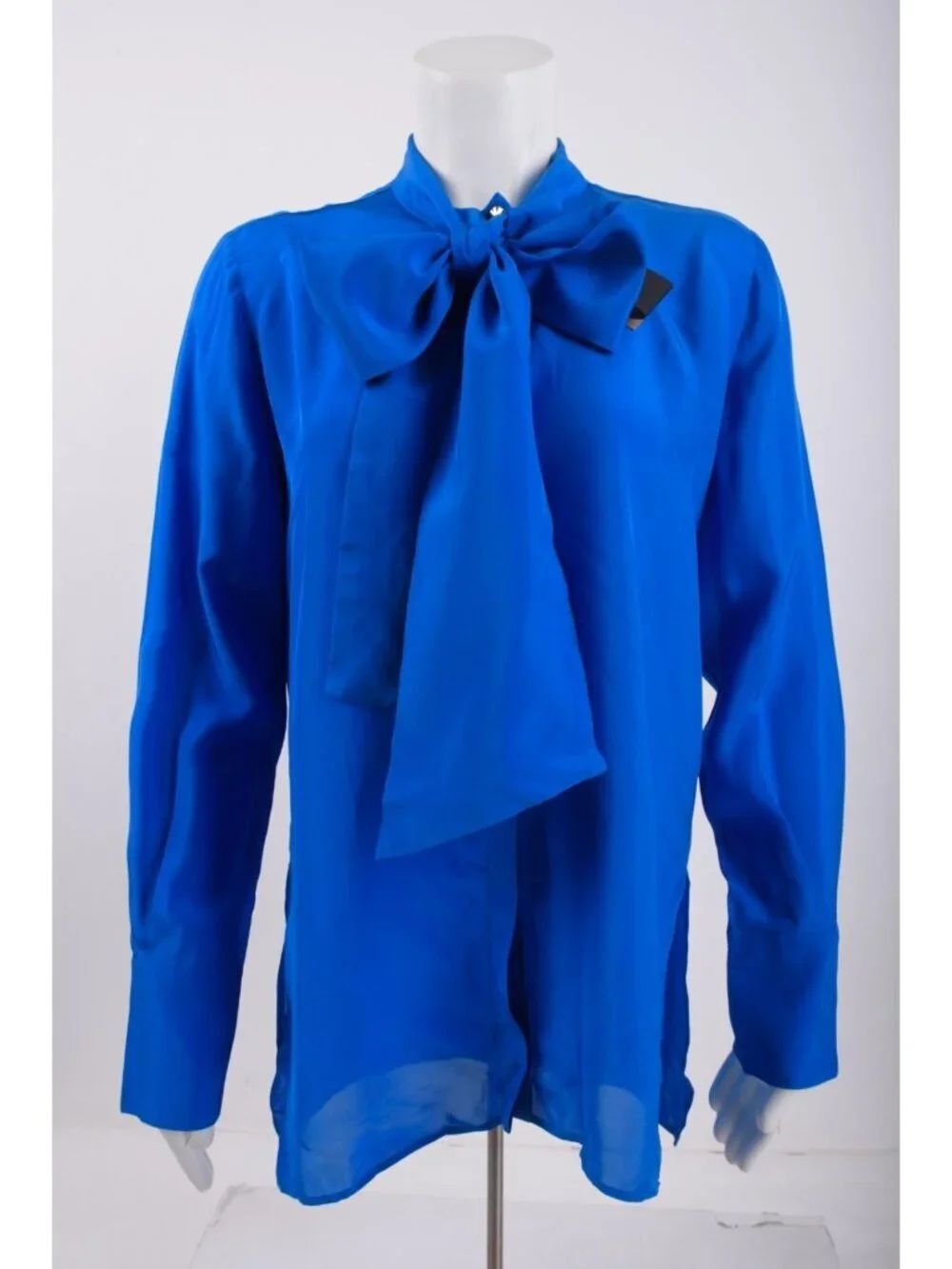 Massimo Dutti Studio Womens Blouse Shirt XS Blue Viscose Bow Tie 9041/952 NWT